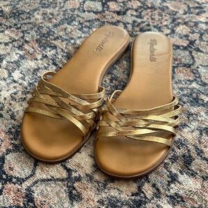 Madewell Gold Strappy Slide Sandals, 9